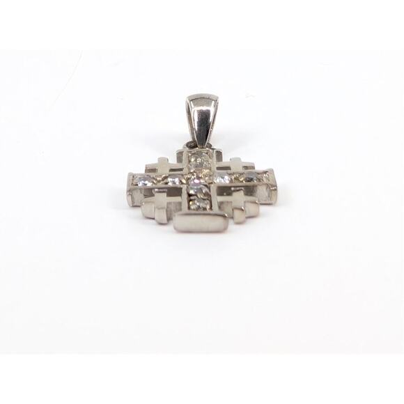 Vintage Jerusalem Cross Pendant 925 Silver Plated Rhinestones Crusader Christian - Picture 2 of 11